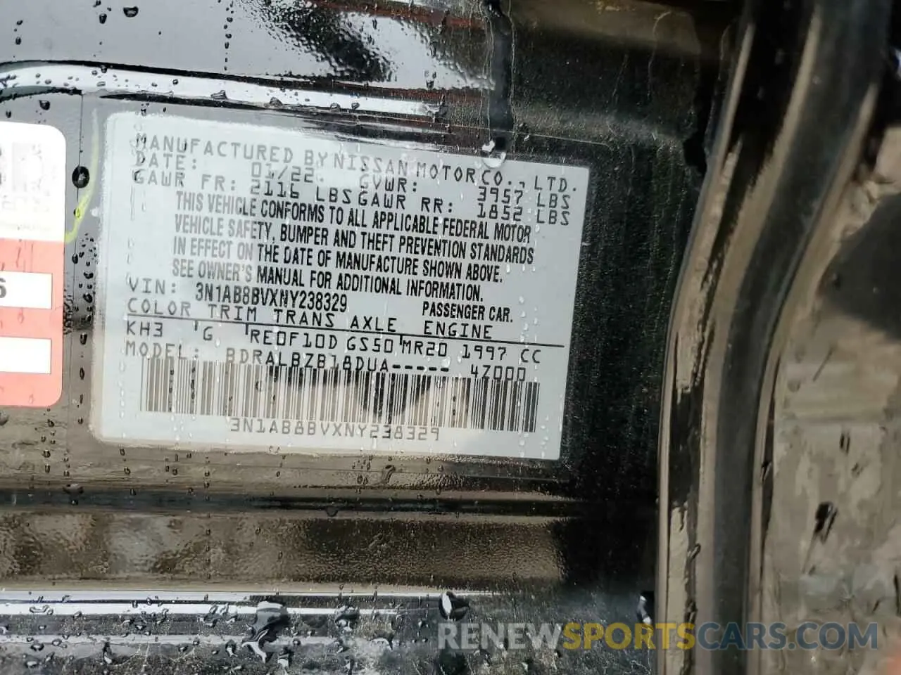 12 Photograph of a damaged car 3N1AB8BVXNY238329 NISSAN SENTRA 2022
