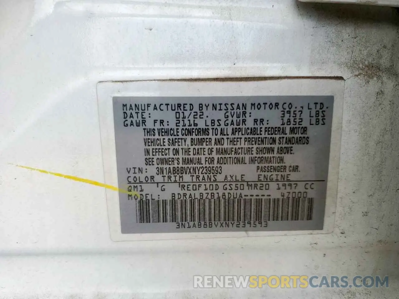 13 Photograph of a damaged car 3N1AB8BVXNY239593 NISSAN SENTRA 2022