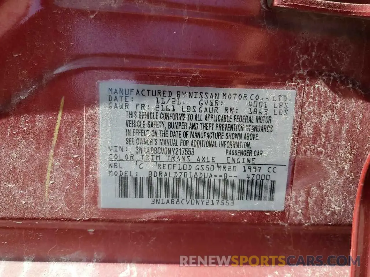 14 Photograph of a damaged car 3N1AB8CV0NY217553 NISSAN SENTRA 2022