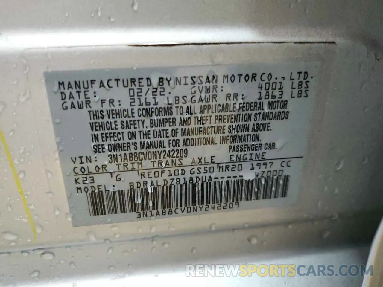 12 Photograph of a damaged car 3N1AB8CV0NY242209 NISSAN SENTRA 2022