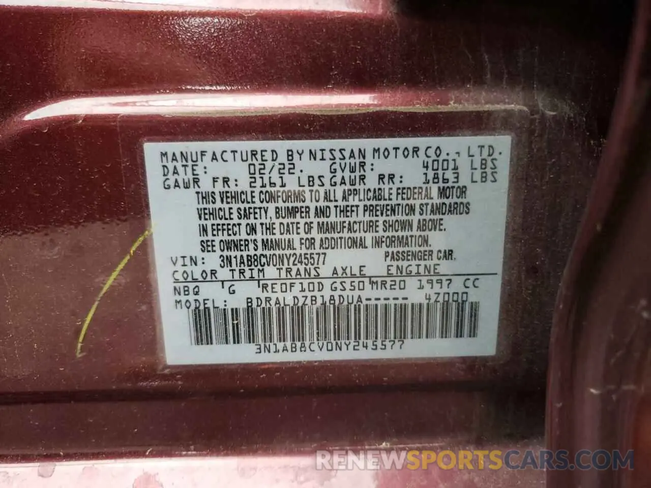 12 Photograph of a damaged car 3N1AB8CV0NY245577 NISSAN SENTRA 2022