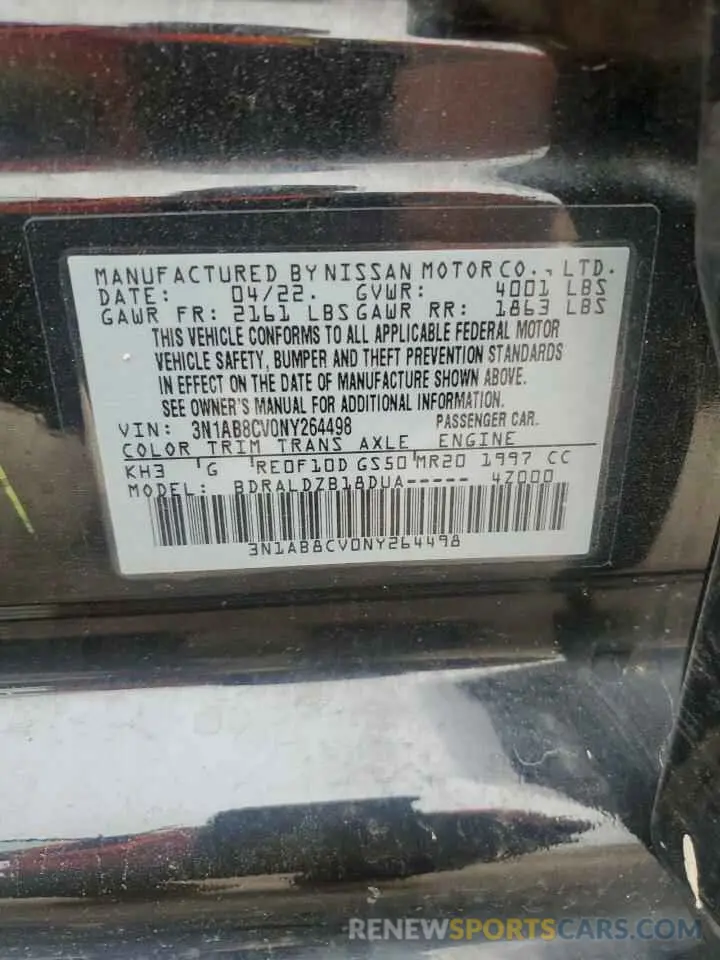13 Photograph of a damaged car 3N1AB8CV0NY264498 NISSAN SENTRA 2022