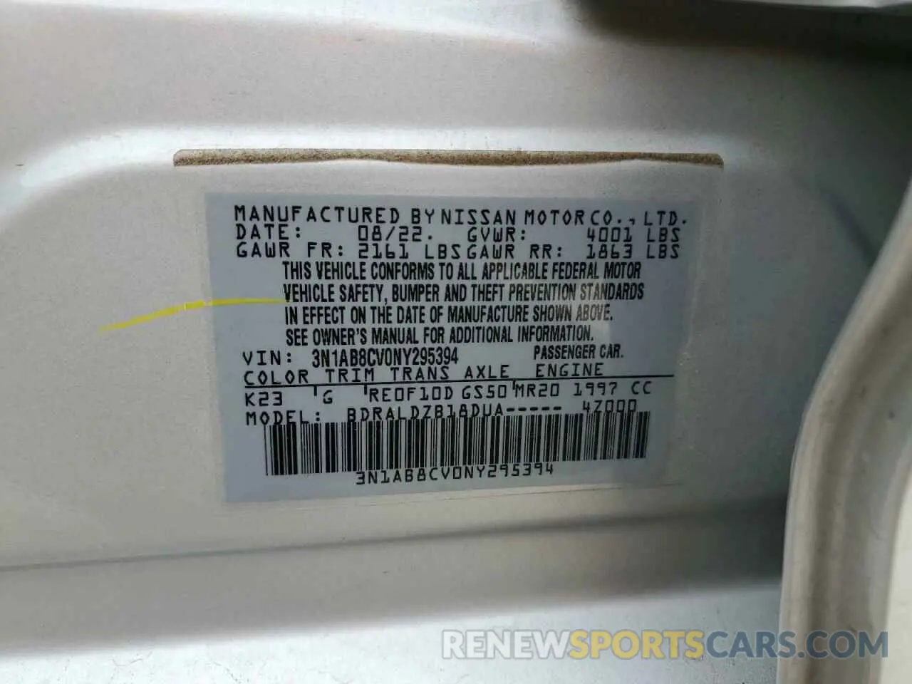 14 Photograph of a damaged car 3N1AB8CV0NY295394 NISSAN SENTRA 2022