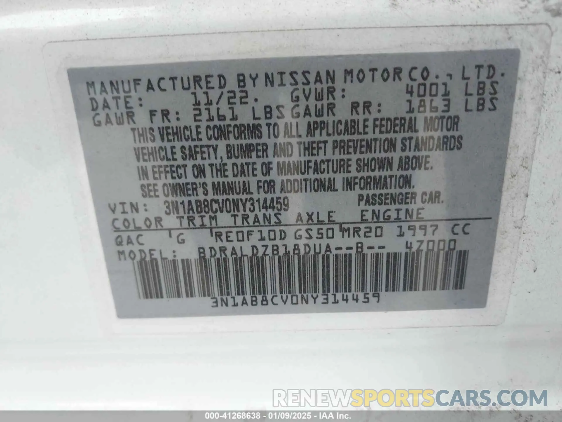9 Photograph of a damaged car 3N1AB8CV0NY314459 NISSAN SENTRA 2022
