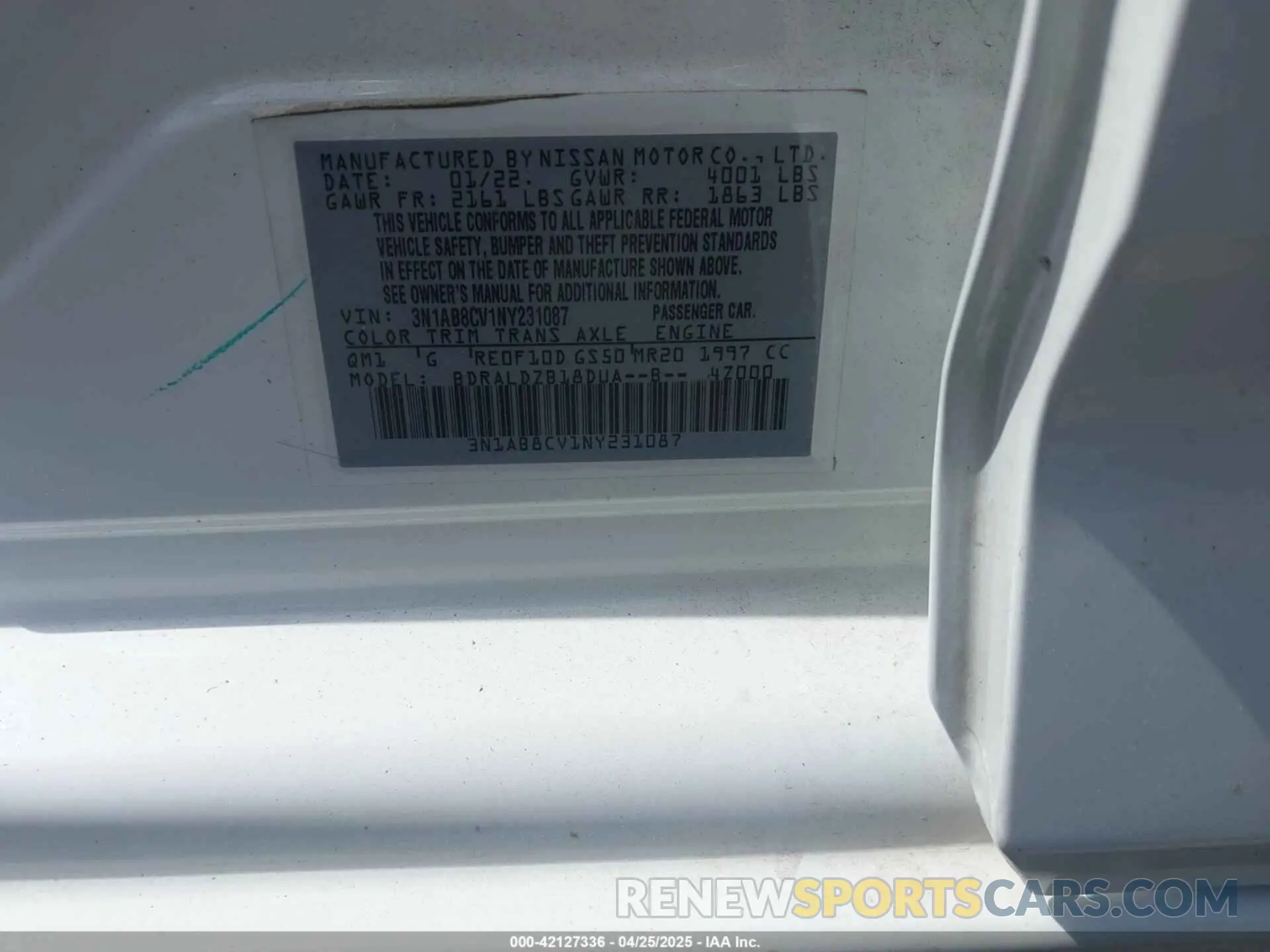 9 Photograph of a damaged car 3N1AB8CV1NY231087 NISSAN SENTRA 2022