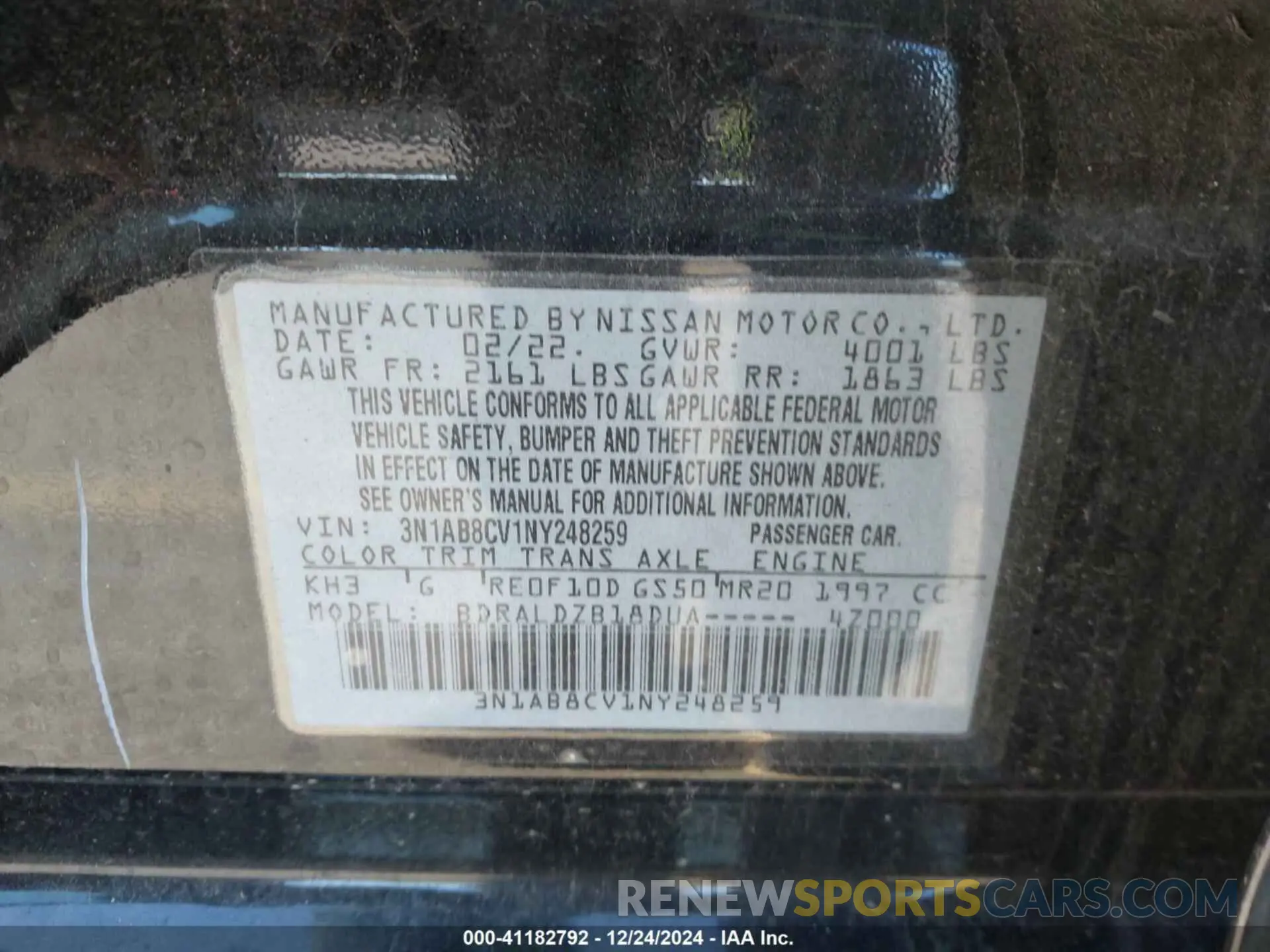 9 Photograph of a damaged car 3N1AB8CV1NY248259 NISSAN SENTRA 2022