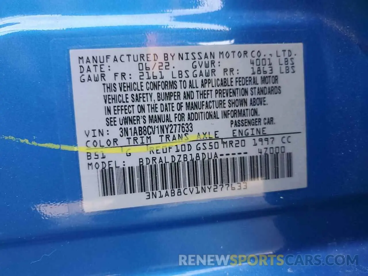 14 Photograph of a damaged car 3N1AB8CV1NY277633 NISSAN SENTRA 2022
