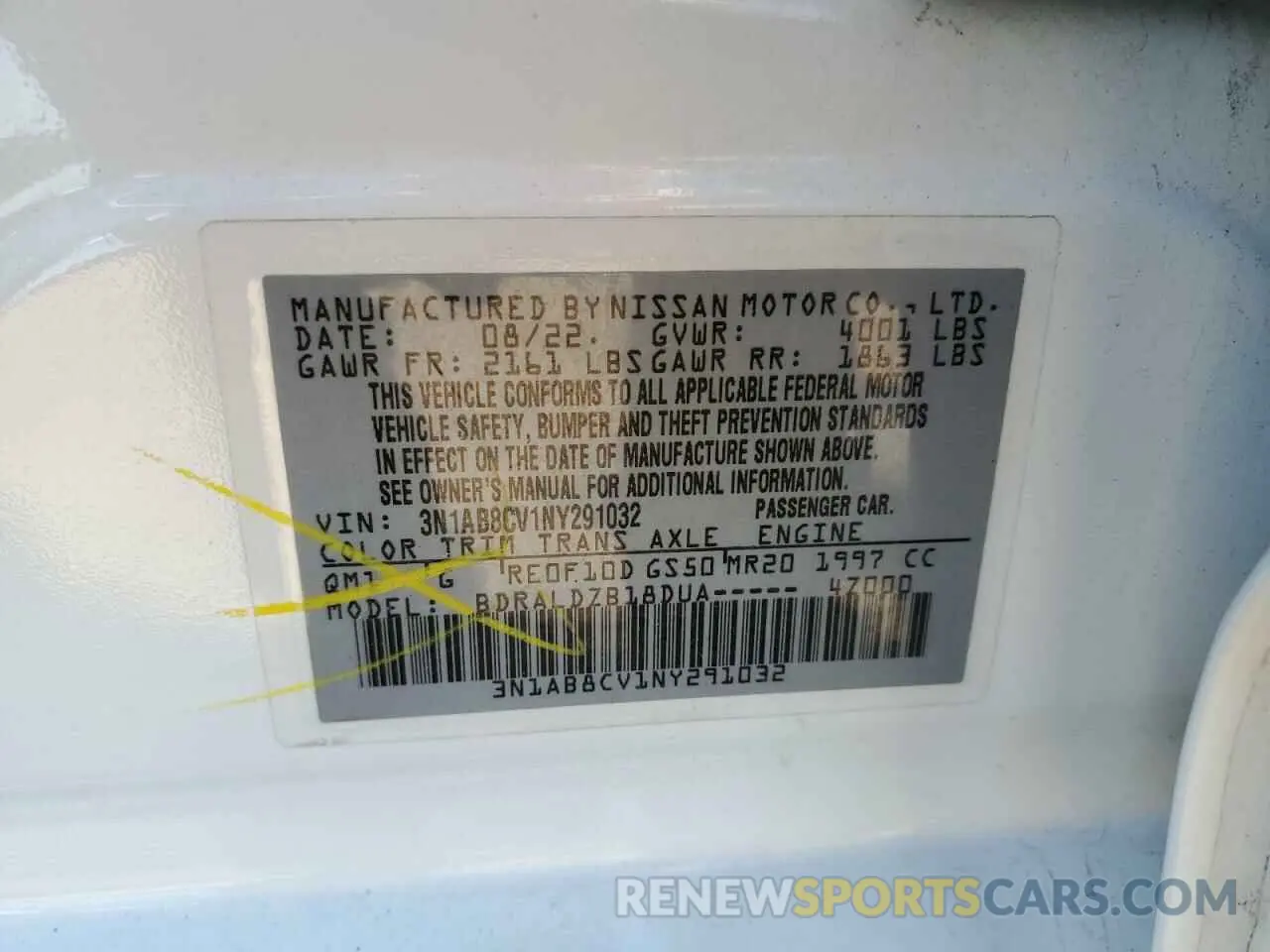12 Photograph of a damaged car 3N1AB8CV1NY291032 NISSAN SENTRA 2022