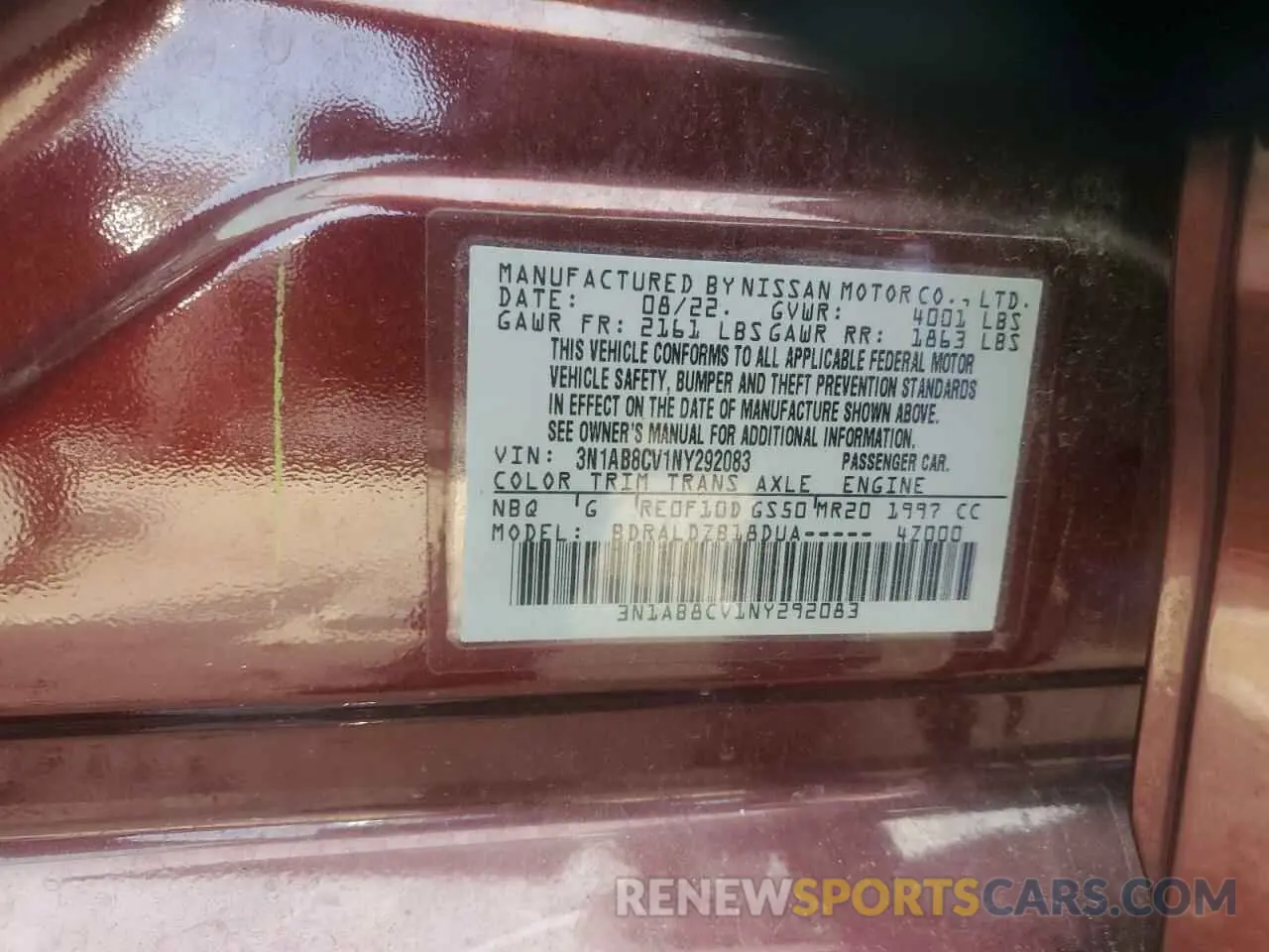 12 Photograph of a damaged car 3N1AB8CV1NY292083 NISSAN SENTRA 2022