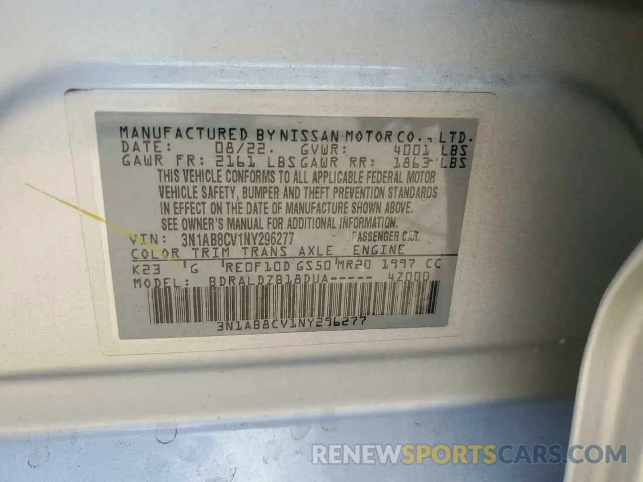 14 Photograph of a damaged car 3N1AB8CV1NY296277 NISSAN SENTRA 2022