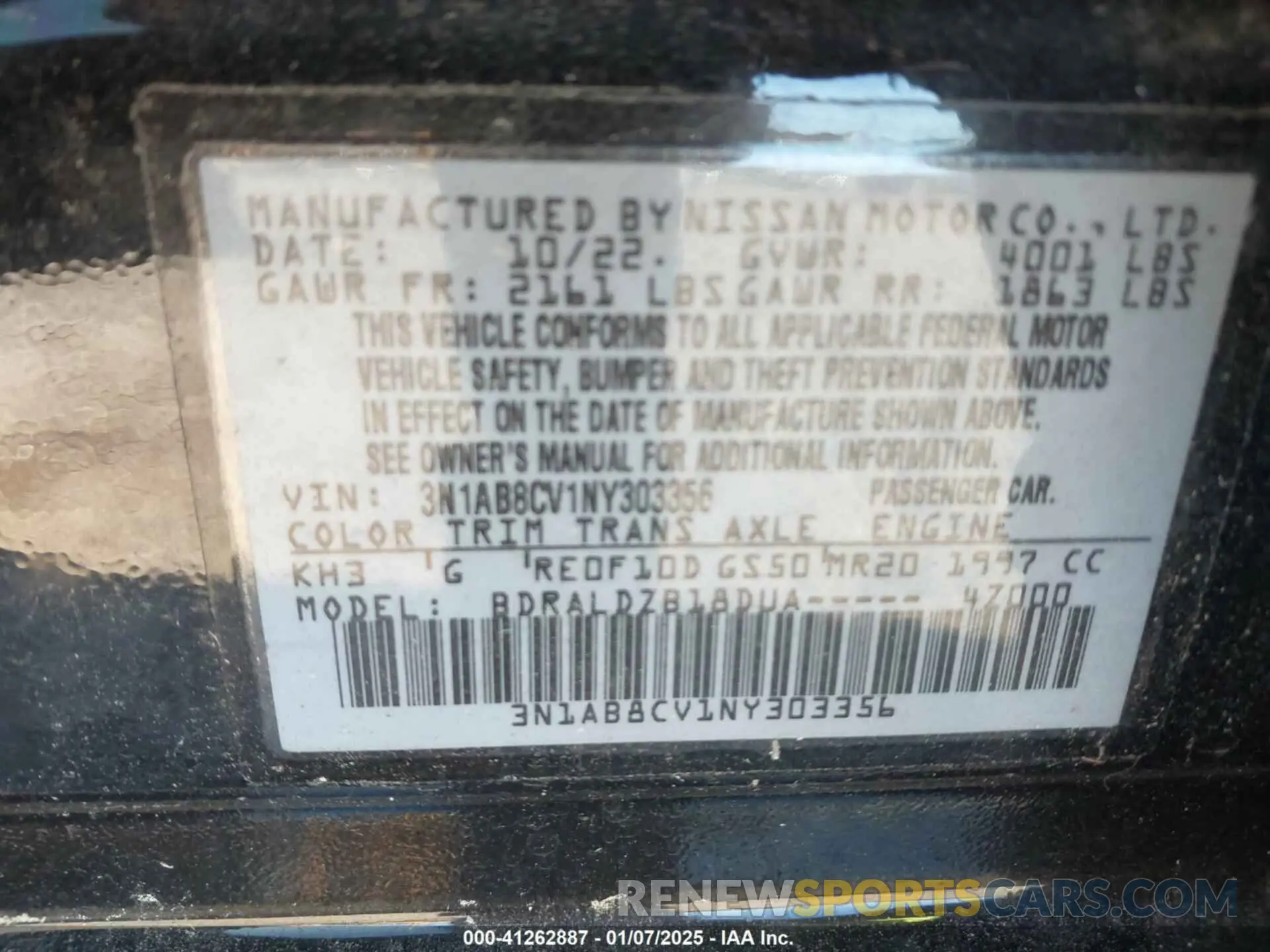 9 Photograph of a damaged car 3N1AB8CV1NY303356 NISSAN SENTRA 2022