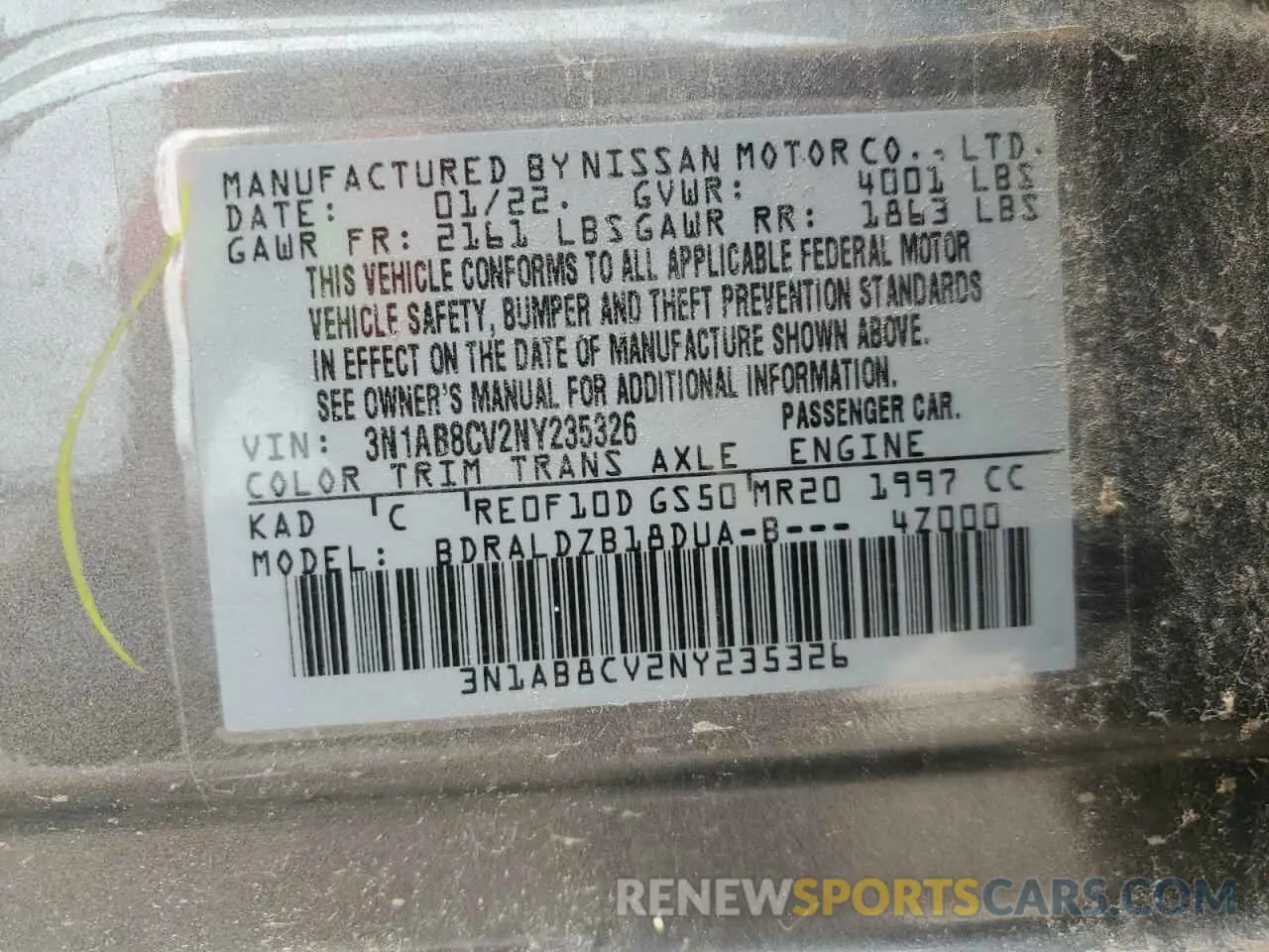 12 Photograph of a damaged car 3N1AB8CV2NY235326 NISSAN SENTRA 2022