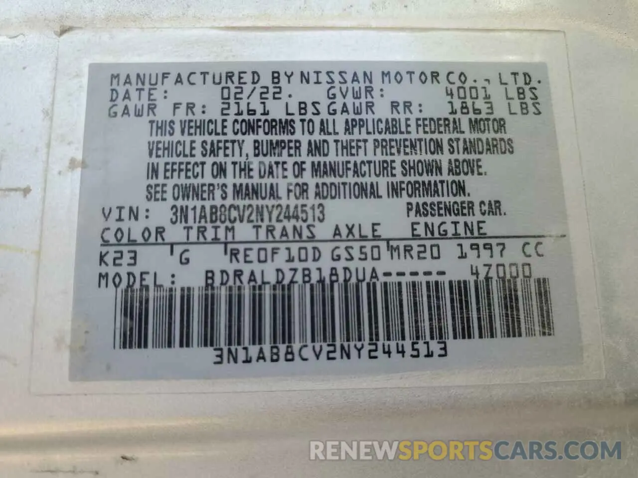 12 Photograph of a damaged car 3N1AB8CV2NY244513 NISSAN SENTRA 2022