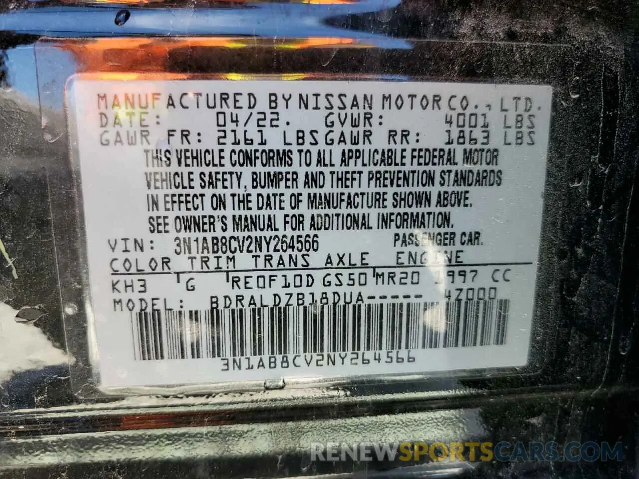 12 Photograph of a damaged car 3N1AB8CV2NY264566 NISSAN SENTRA 2022