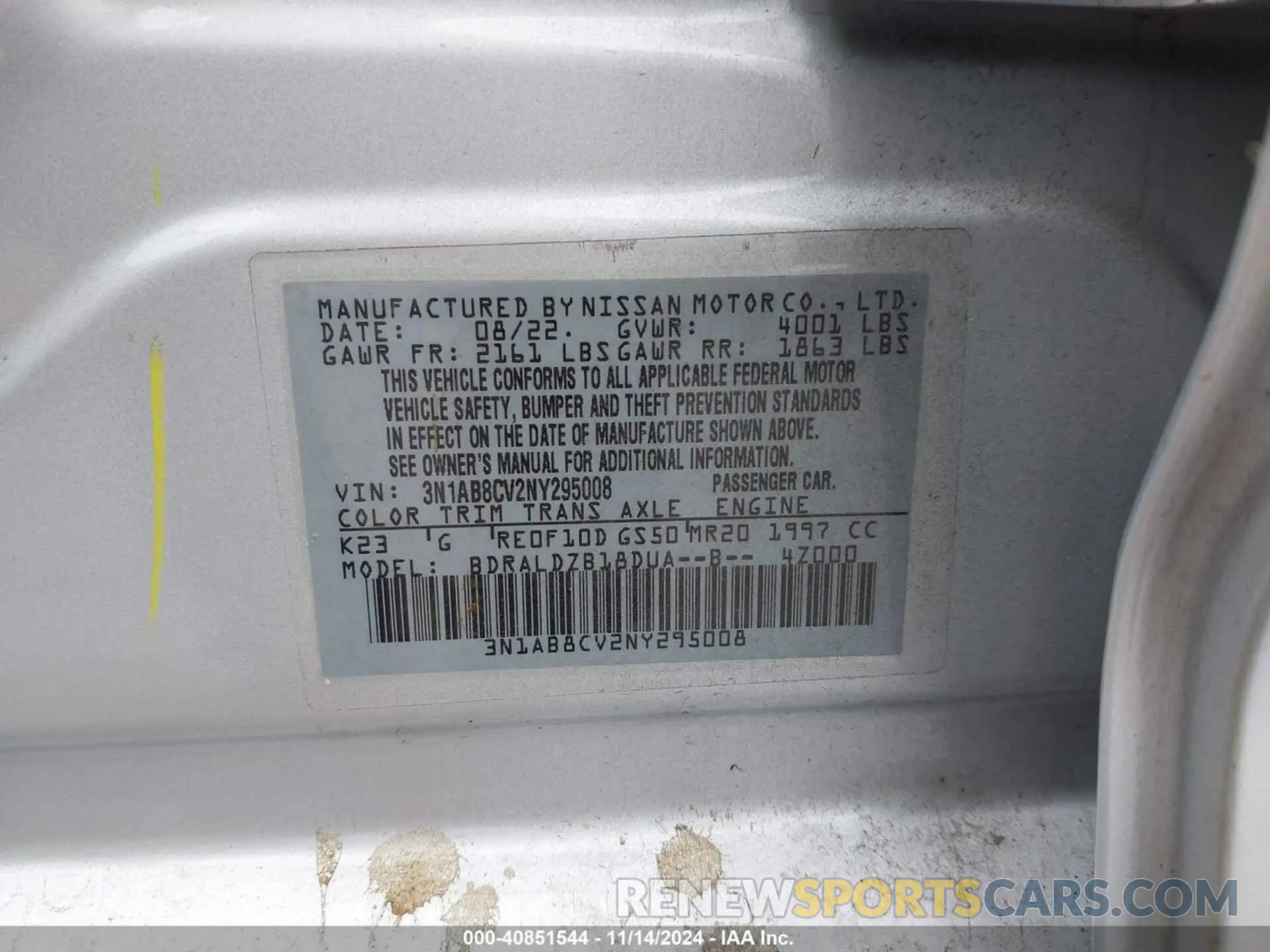 9 Photograph of a damaged car 3N1AB8CV2NY295008 NISSAN SENTRA 2022