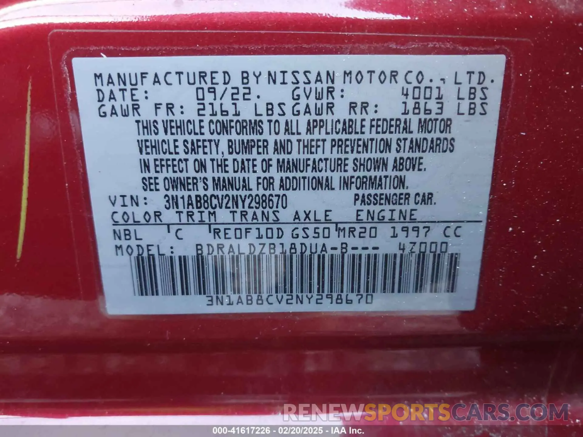 9 Photograph of a damaged car 3N1AB8CV2NY298670 NISSAN SENTRA 2022