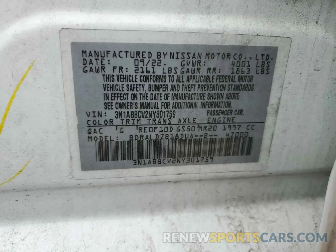 12 Photograph of a damaged car 3N1AB8CV2NY301759 NISSAN SENTRA 2022