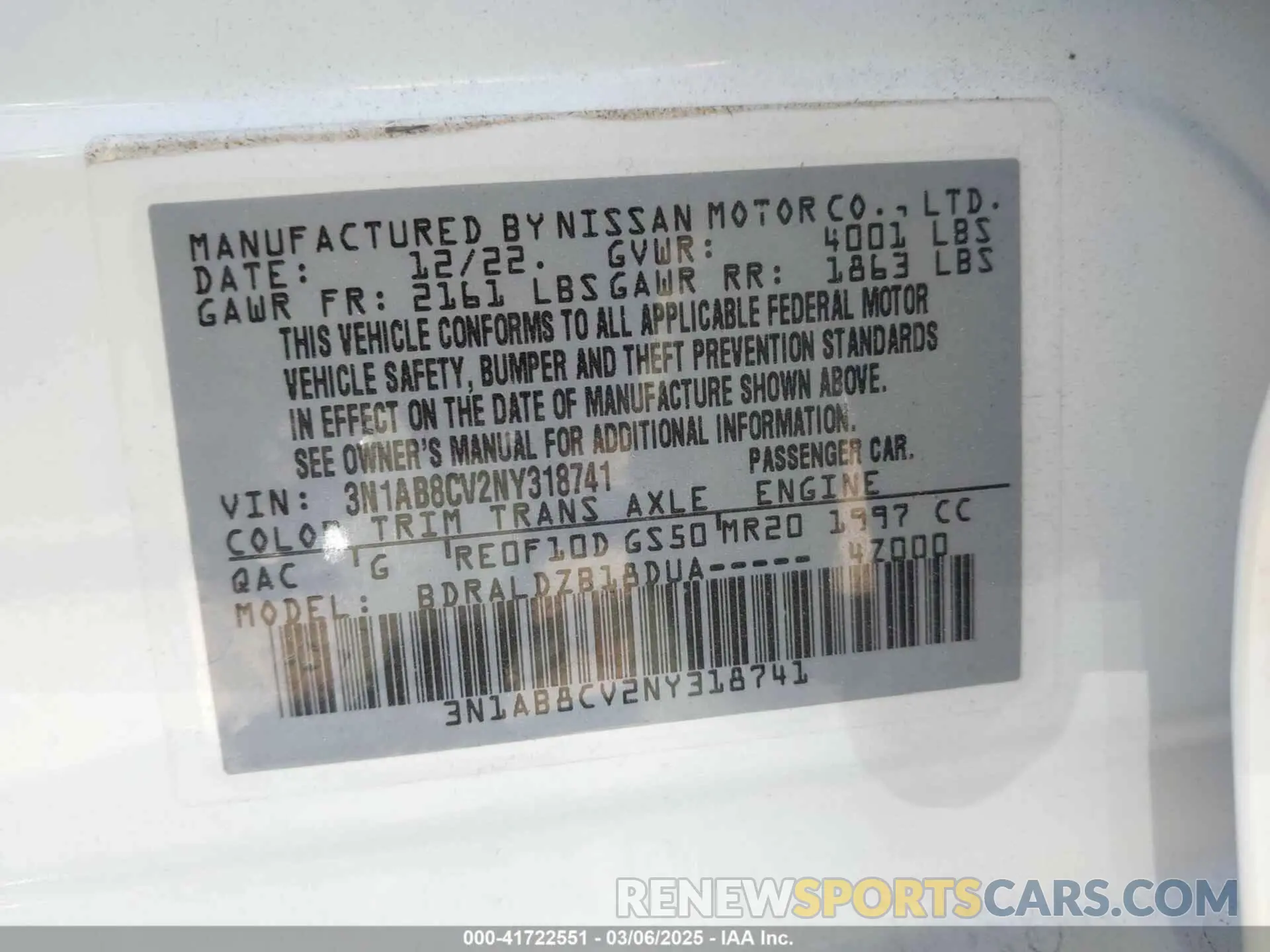 9 Photograph of a damaged car 3N1AB8CV2NY318741 NISSAN SENTRA 2022