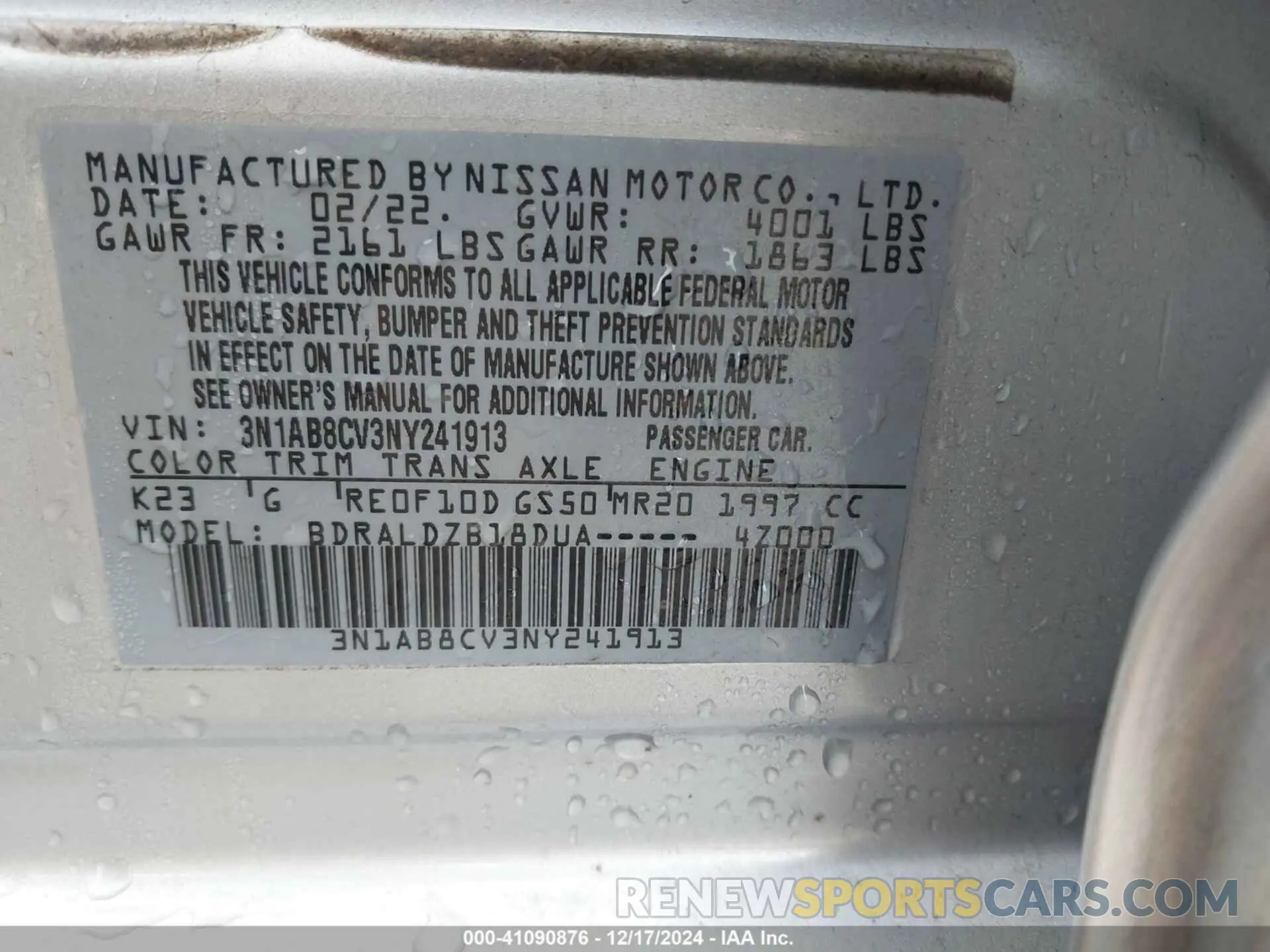 9 Photograph of a damaged car 3N1AB8CV3NY241913 NISSAN SENTRA 2022