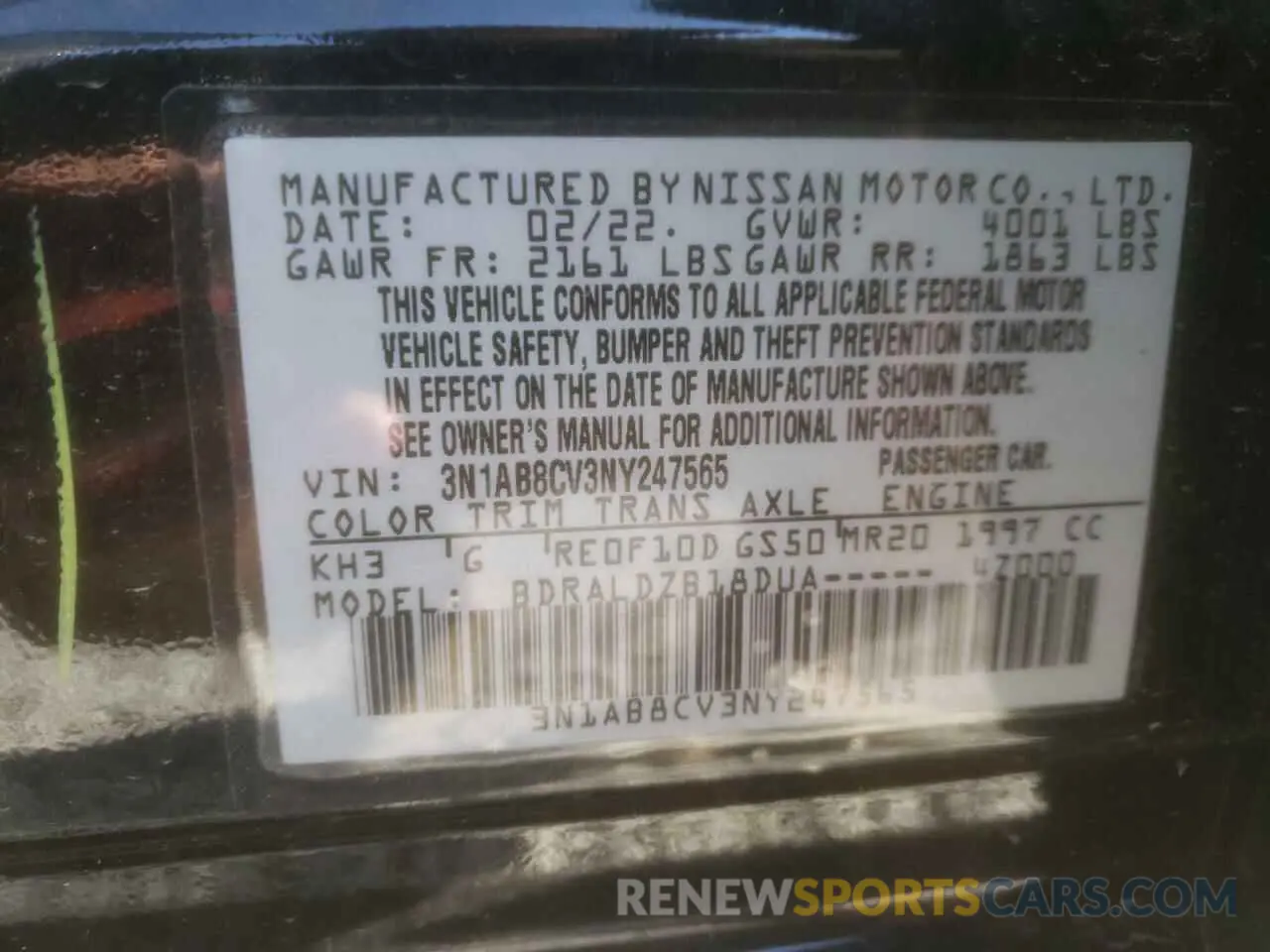 12 Photograph of a damaged car 3N1AB8CV3NY247565 NISSAN SENTRA 2022