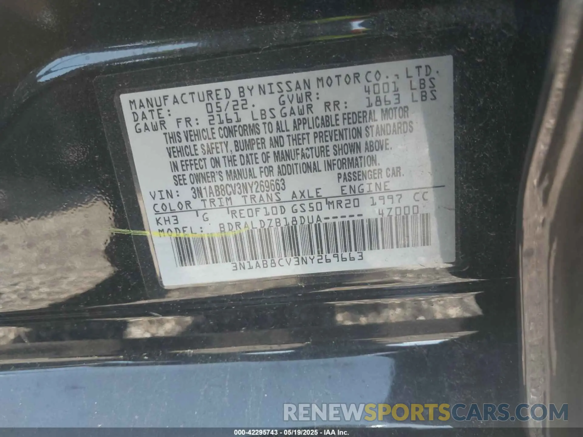 9 Photograph of a damaged car 3N1AB8CV3NY269663 NISSAN SENTRA 2022