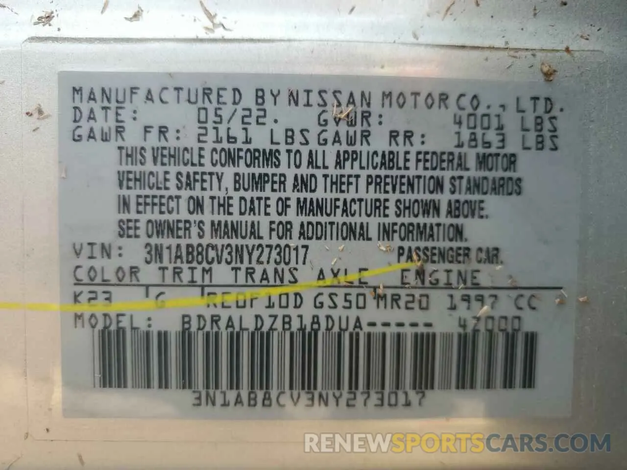 14 Photograph of a damaged car 3N1AB8CV3NY273017 NISSAN SENTRA 2022