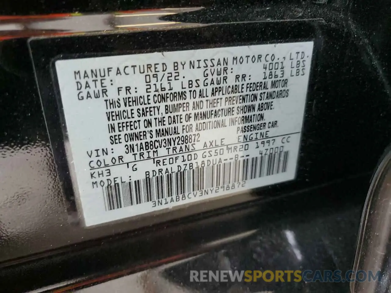 12 Photograph of a damaged car 3N1AB8CV3NY298872 NISSAN SENTRA 2022