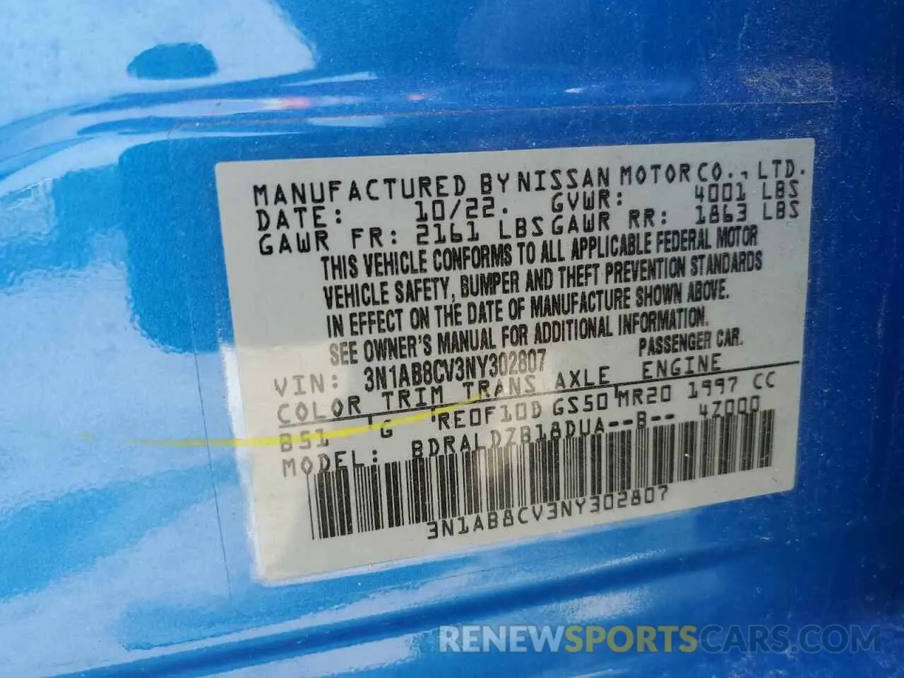 12 Photograph of a damaged car 3N1AB8CV3NY302807 NISSAN SENTRA 2022