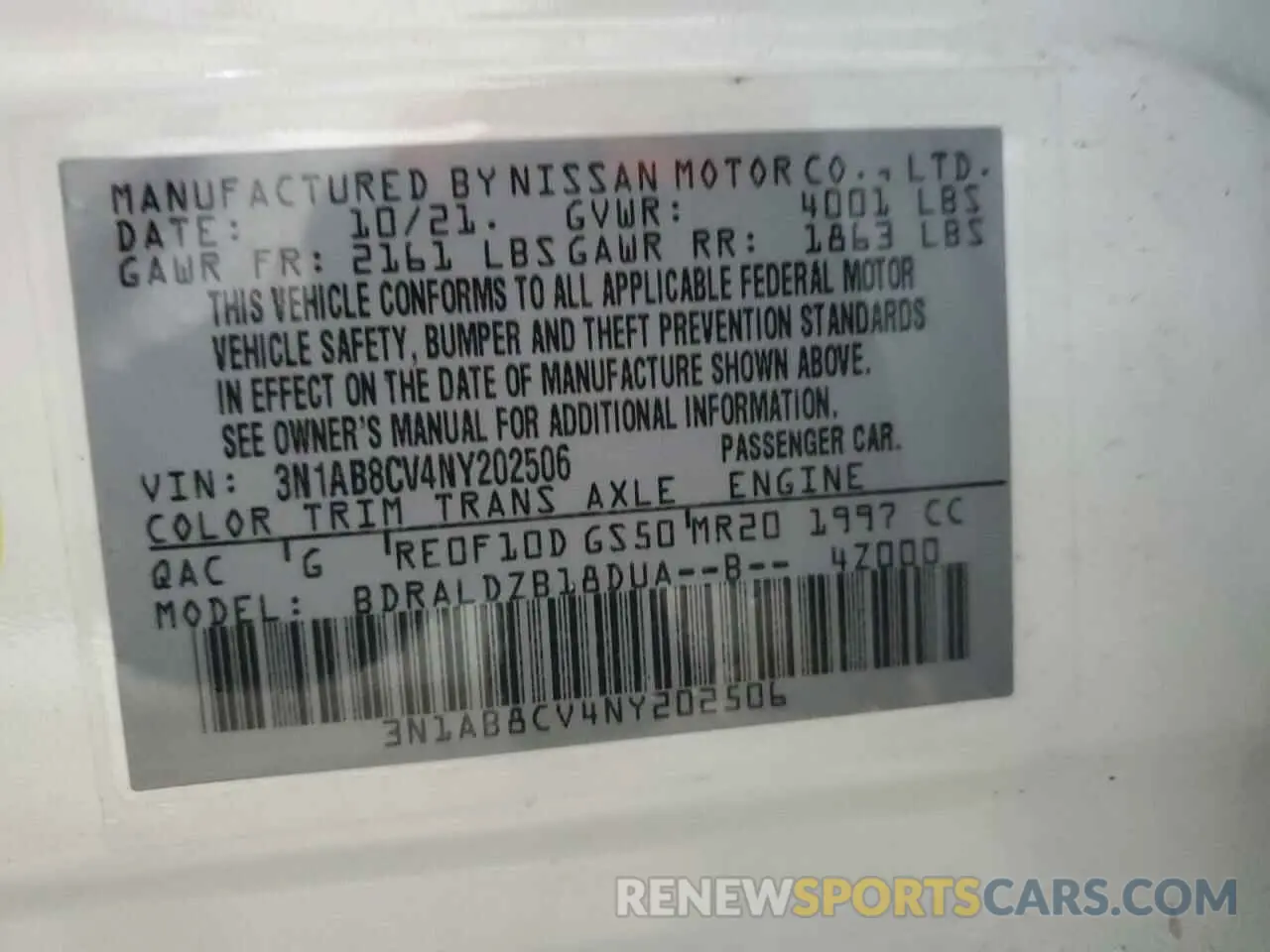 12 Photograph of a damaged car 3N1AB8CV4NY202506 NISSAN SENTRA 2022