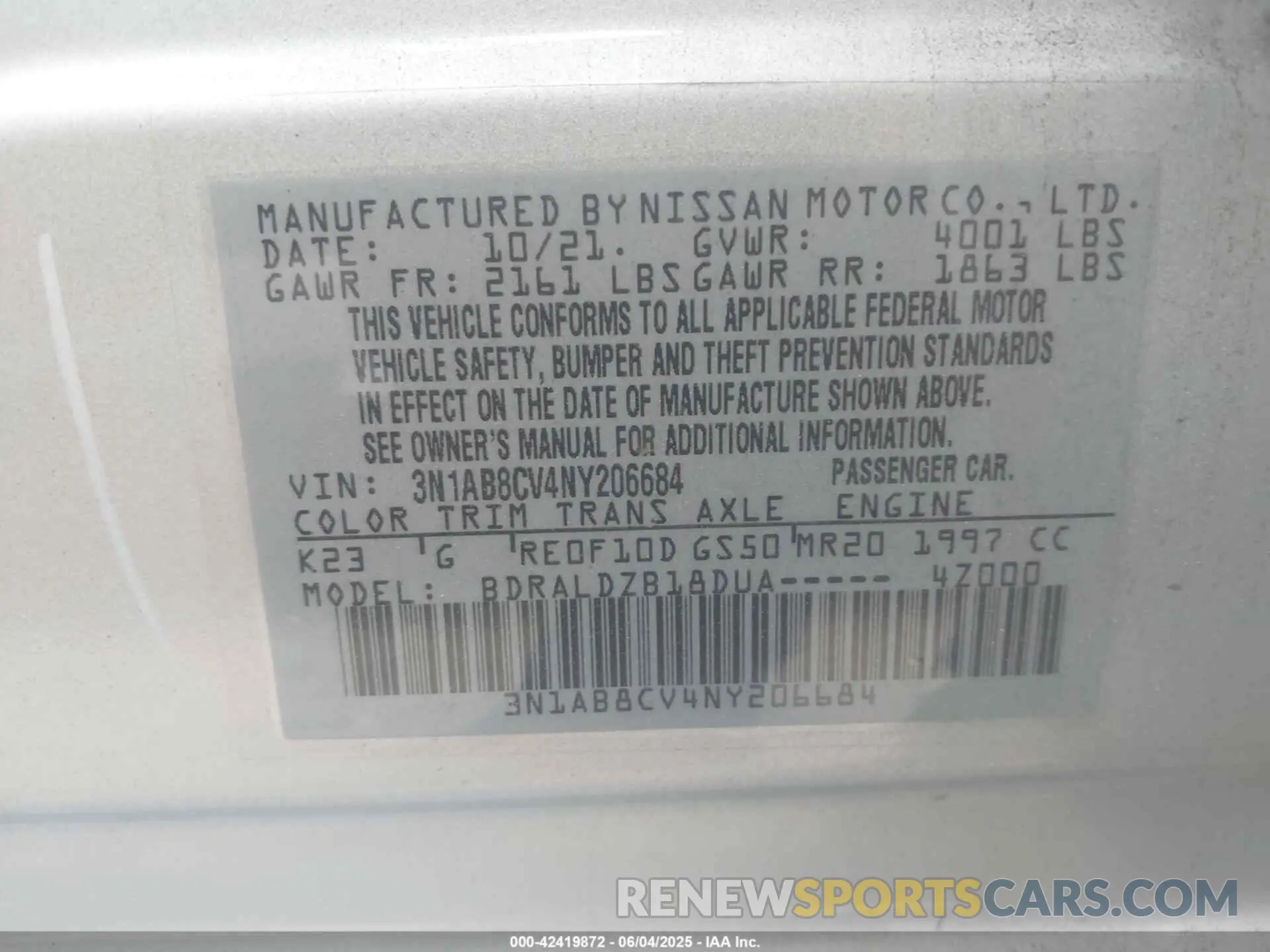 9 Photograph of a damaged car 3N1AB8CV4NY206684 NISSAN SENTRA 2022