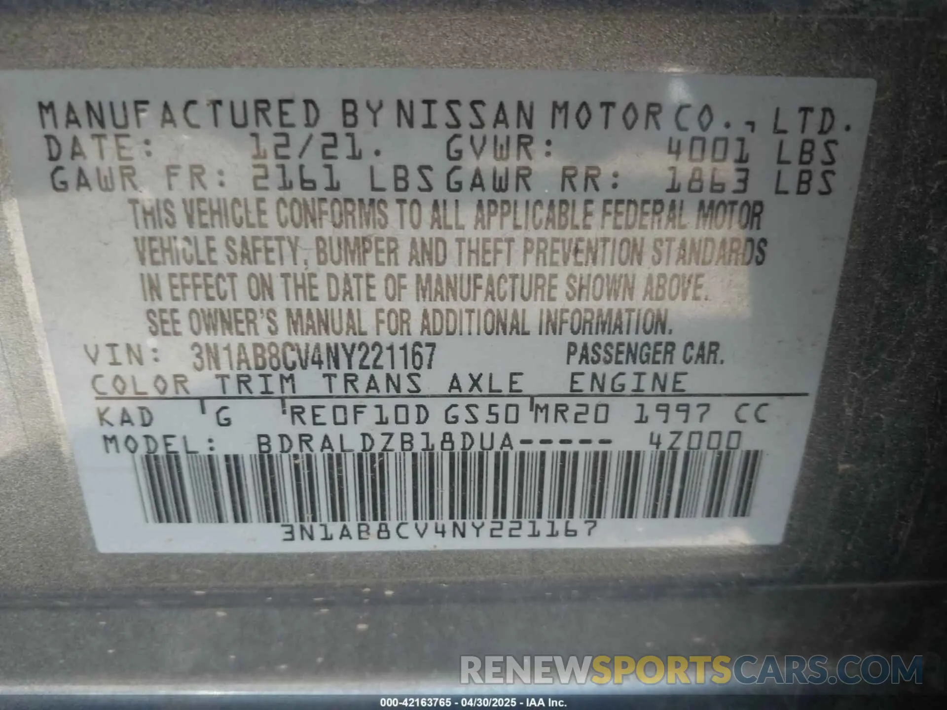 9 Photograph of a damaged car 3N1AB8CV4NY221167 NISSAN SENTRA 2022