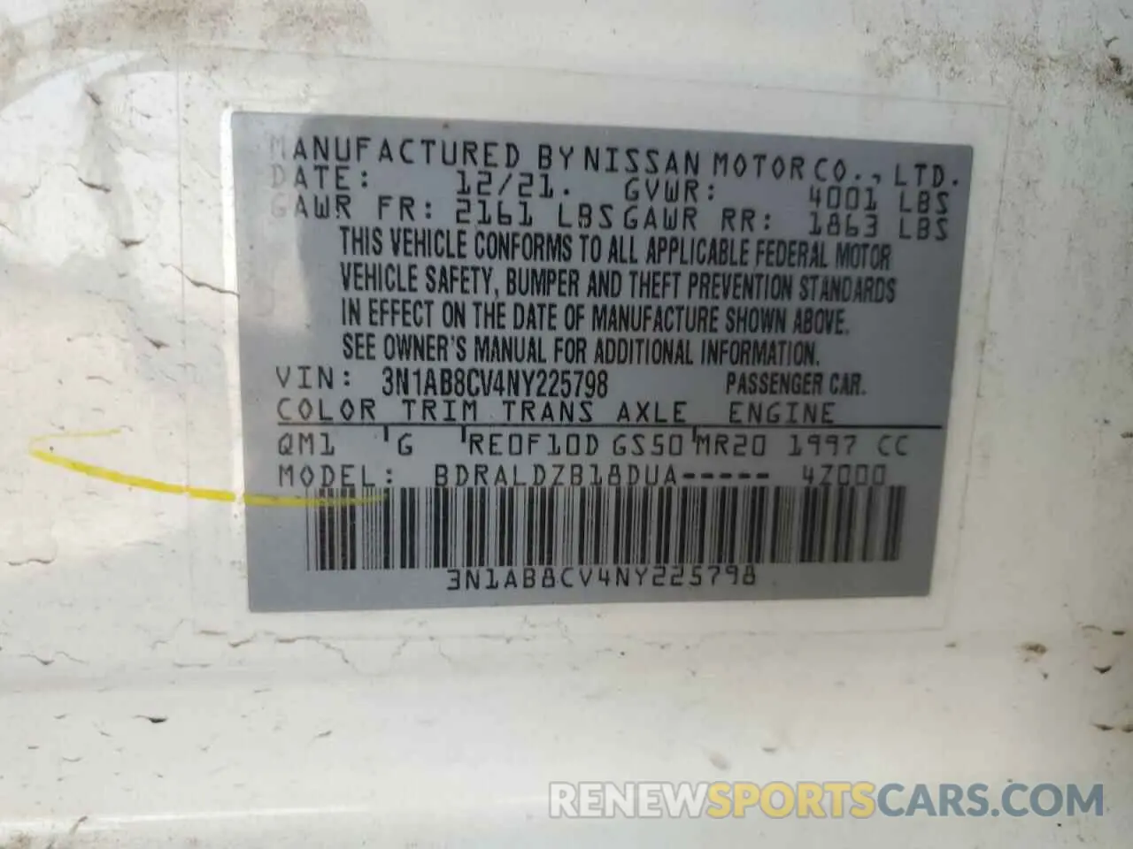 12 Photograph of a damaged car 3N1AB8CV4NY225798 NISSAN SENTRA 2022