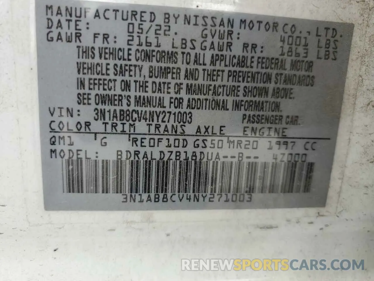 12 Photograph of a damaged car 3N1AB8CV4NY271003 NISSAN SENTRA 2022