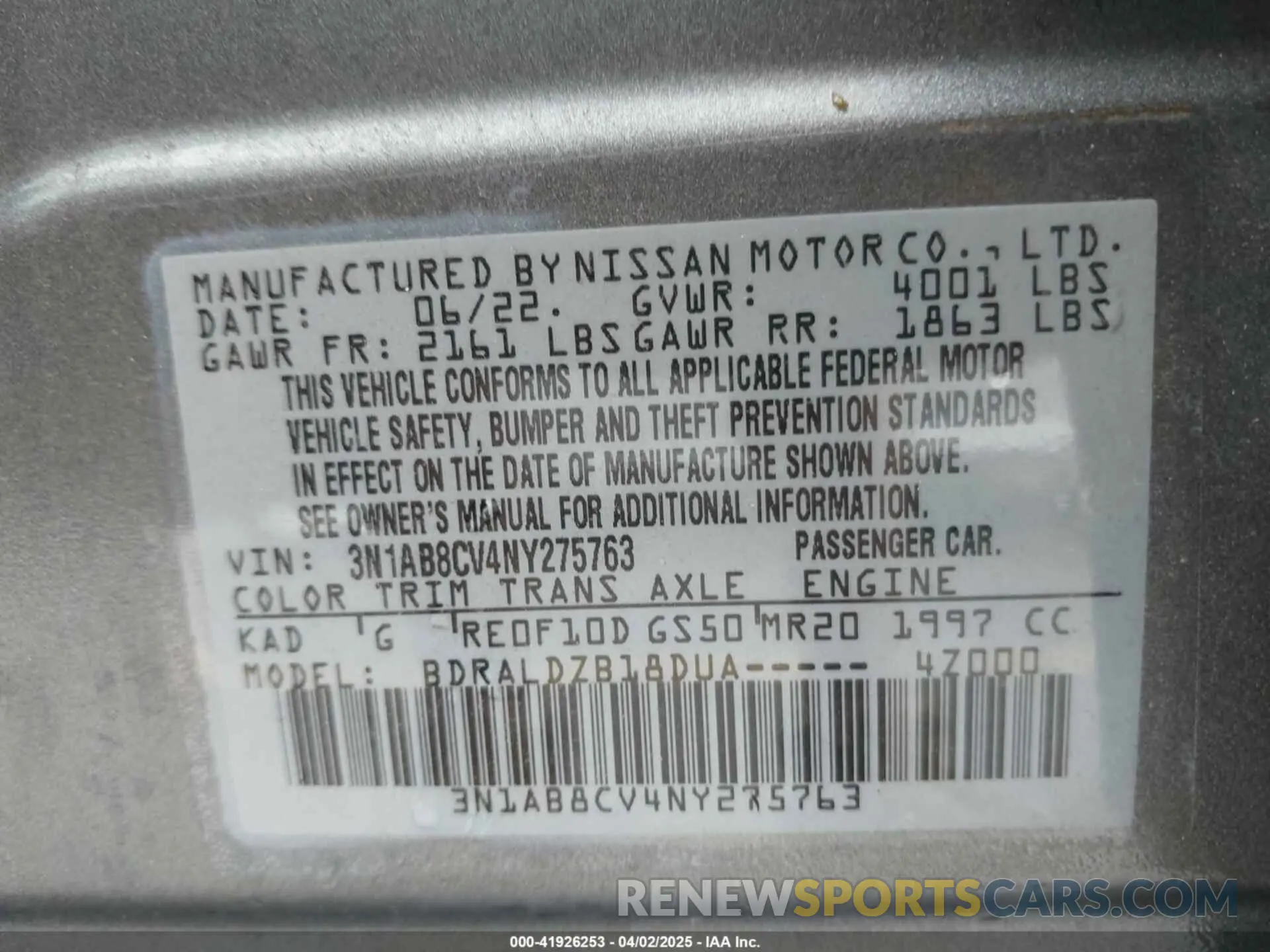 9 Photograph of a damaged car 3N1AB8CV4NY275763 NISSAN SENTRA 2022