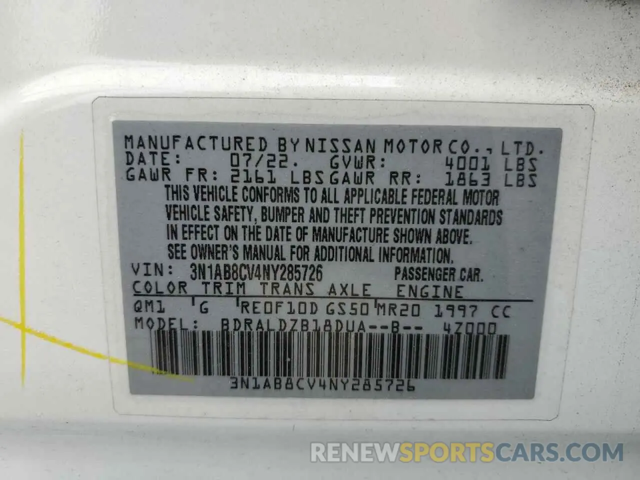 13 Photograph of a damaged car 3N1AB8CV4NY285726 NISSAN SENTRA 2022