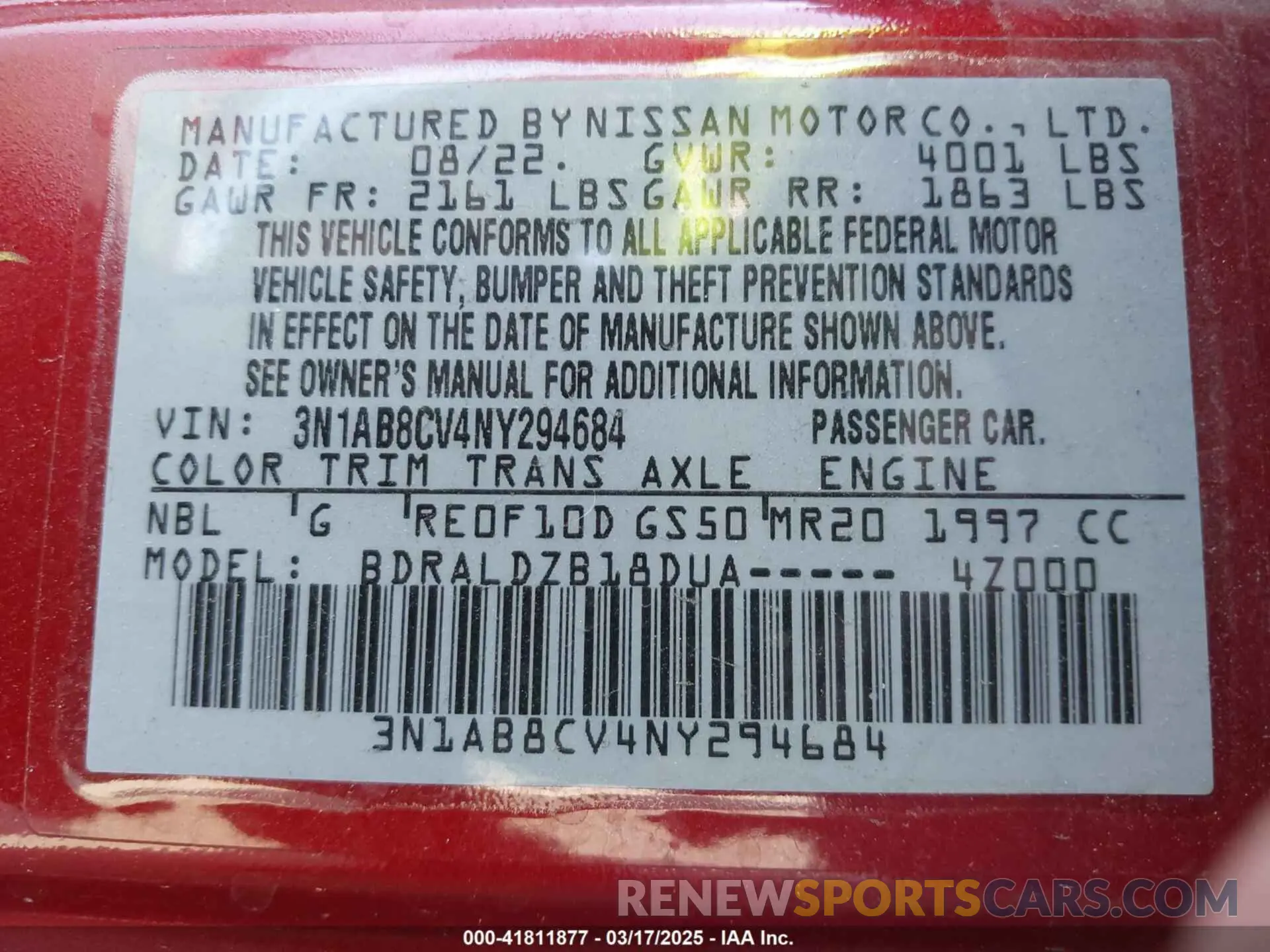 9 Photograph of a damaged car 3N1AB8CV4NY294684 NISSAN SENTRA 2022