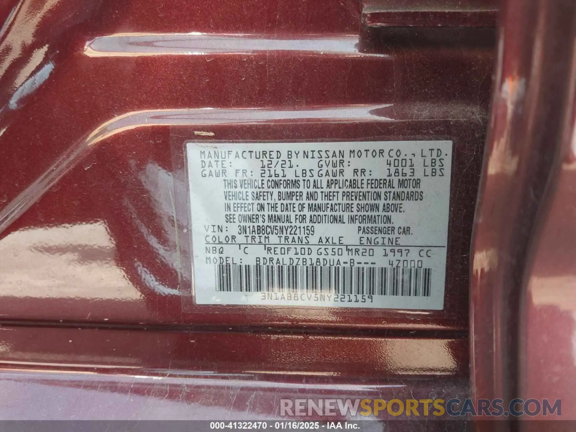 9 Photograph of a damaged car 3N1AB8CV5NY221159 NISSAN SENTRA 2022