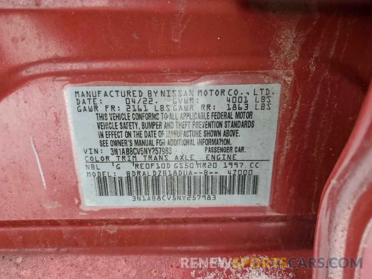 14 Photograph of a damaged car 3N1AB8CV5NY257983 NISSAN SENTRA 2022