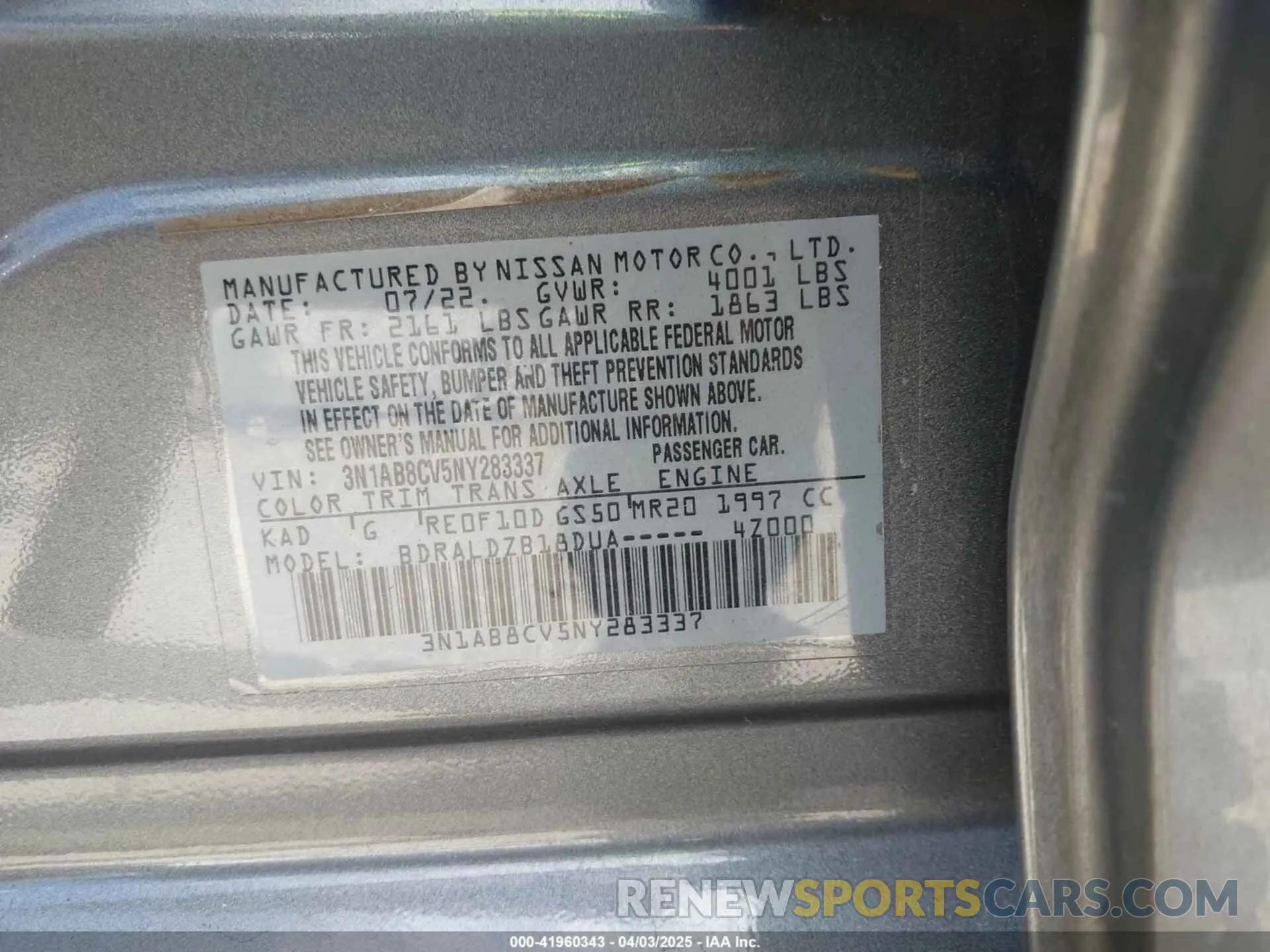 9 Photograph of a damaged car 3N1AB8CV5NY283337 NISSAN SENTRA 2022