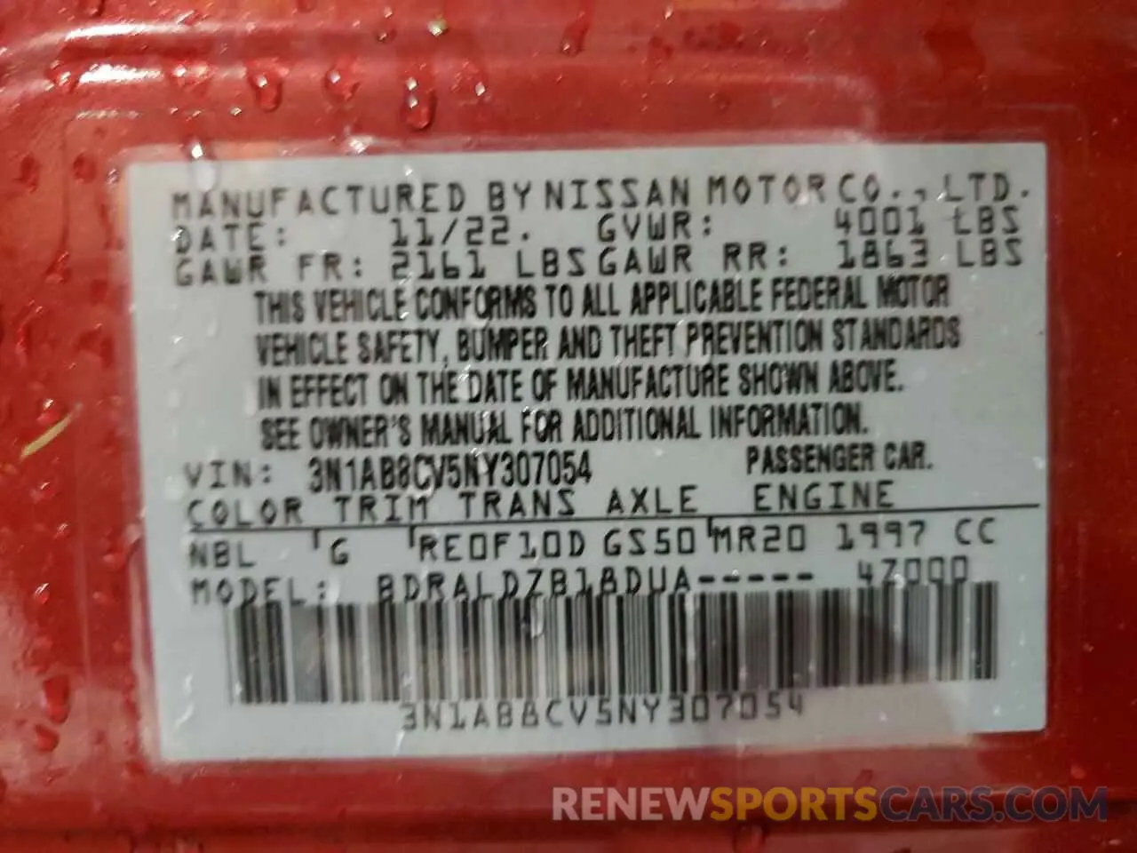 13 Photograph of a damaged car 3N1AB8CV5NY307054 NISSAN SENTRA 2022