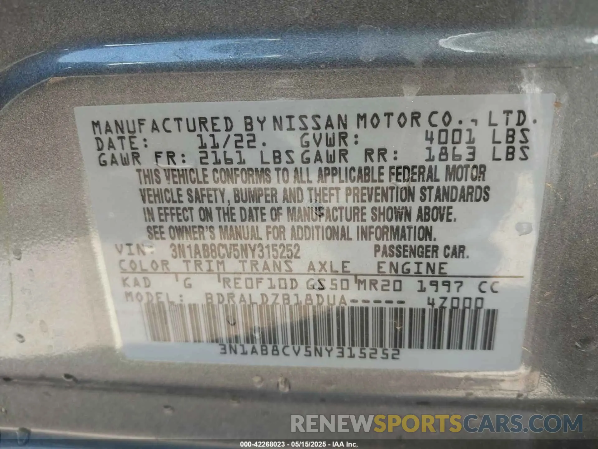 9 Photograph of a damaged car 3N1AB8CV5NY315252 NISSAN SENTRA 2022