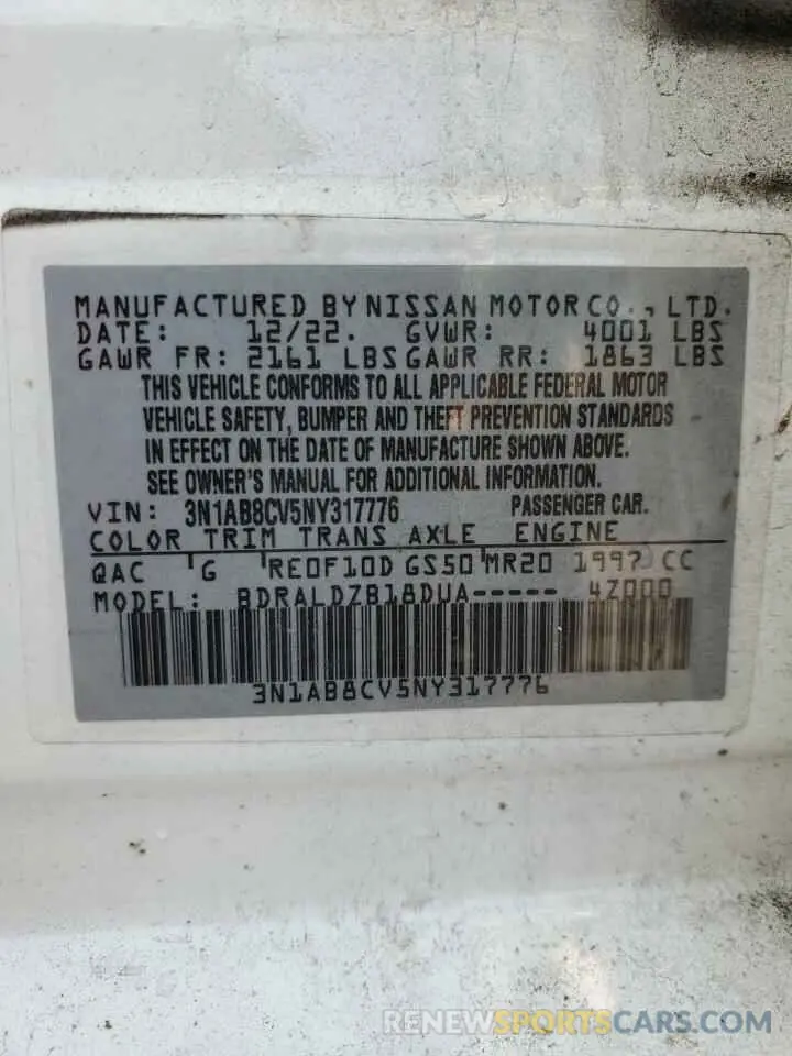 12 Photograph of a damaged car 3N1AB8CV5NY317776 NISSAN SENTRA 2022