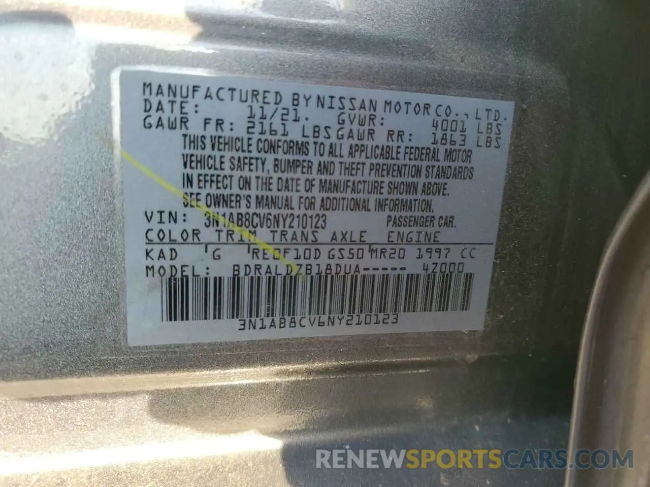 14 Photograph of a damaged car 3N1AB8CV6NY210123 NISSAN SENTRA 2022