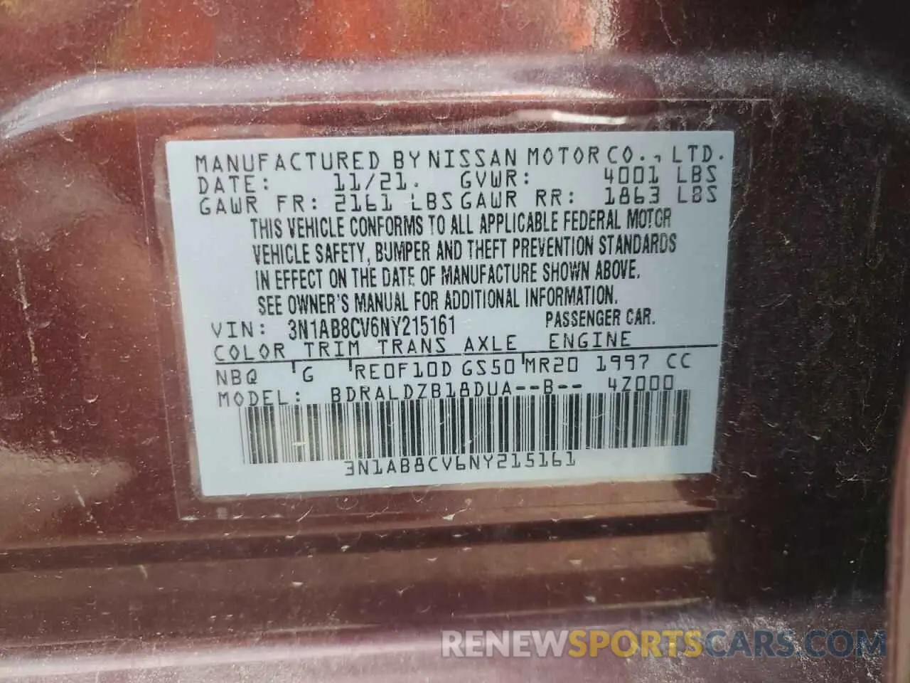 12 Photograph of a damaged car 3N1AB8CV6NY215161 NISSAN SENTRA 2022