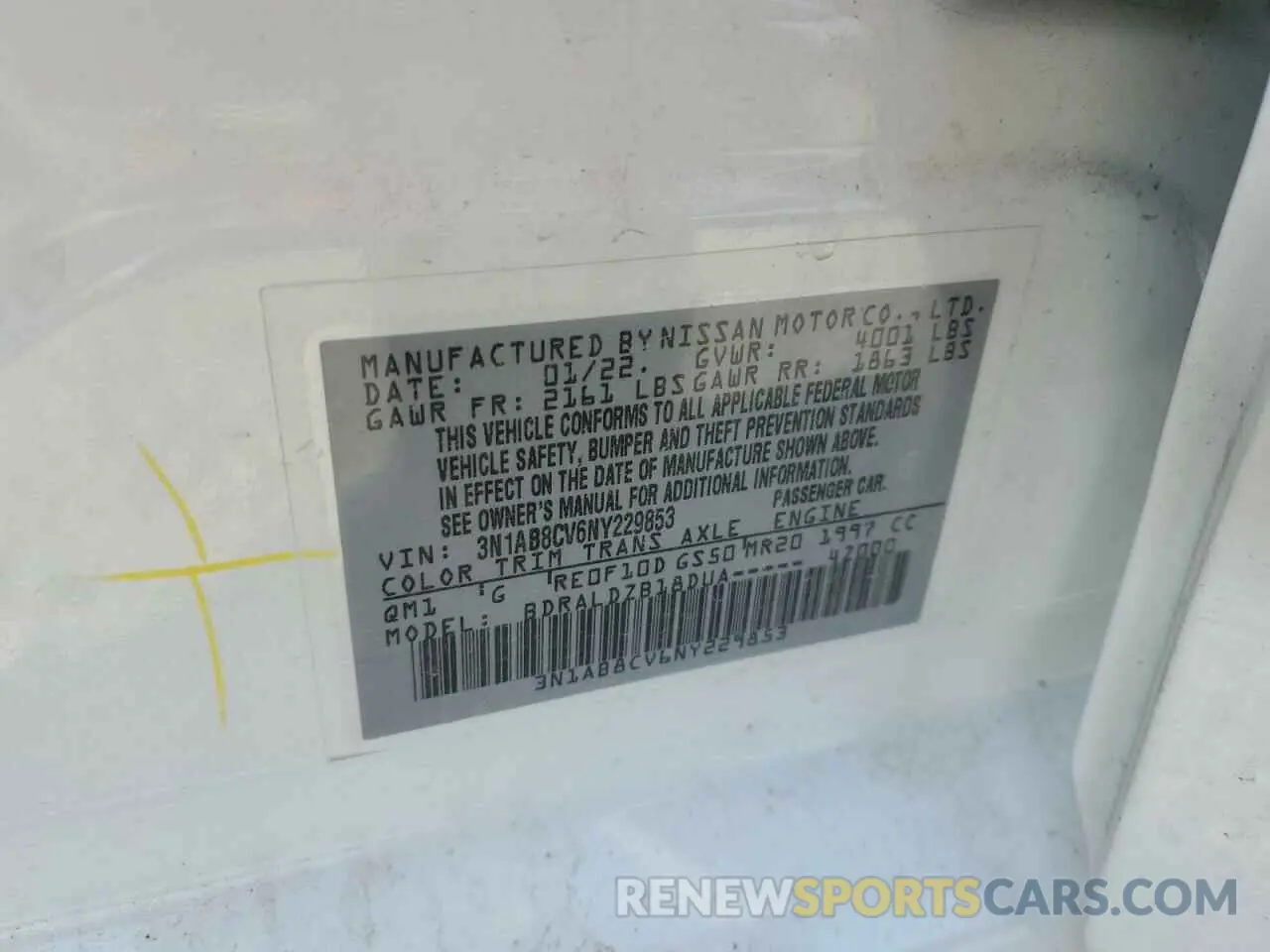 15 Photograph of a damaged car 3N1AB8CV6NY229853 NISSAN SENTRA 2022