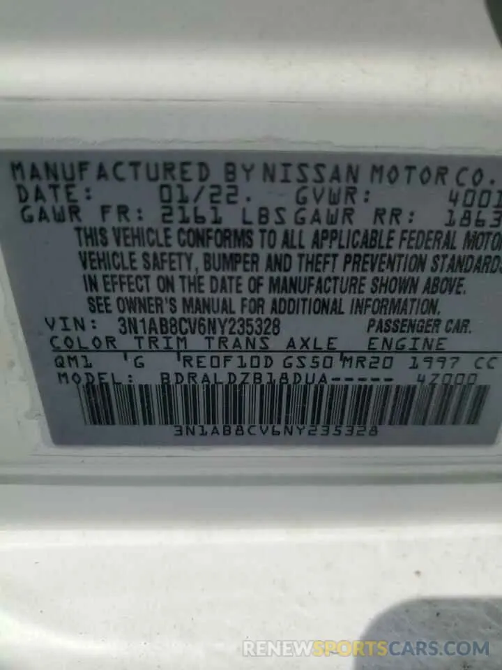 12 Photograph of a damaged car 3N1AB8CV6NY235328 NISSAN SENTRA 2022