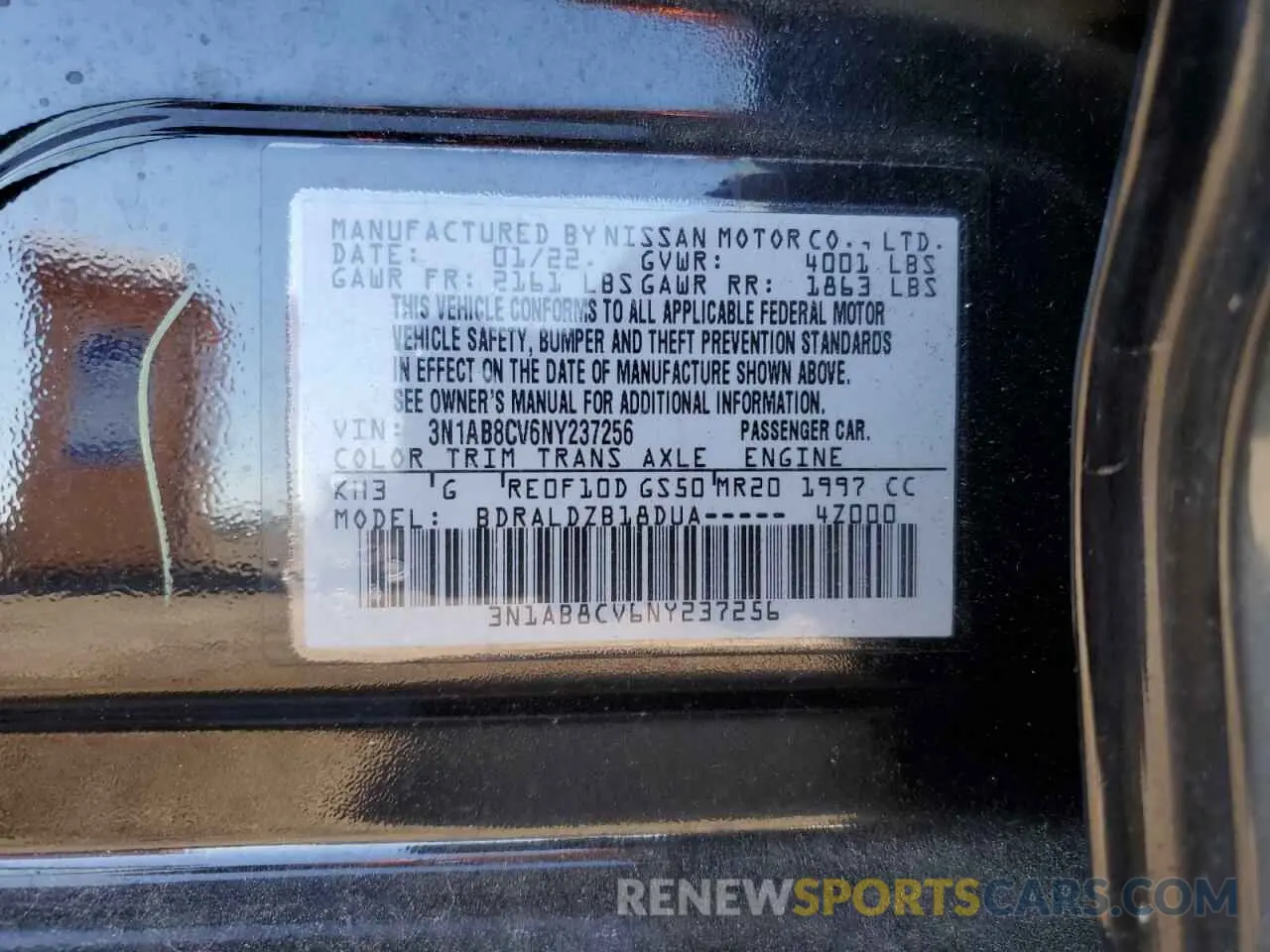 14 Photograph of a damaged car 3N1AB8CV6NY237256 NISSAN SENTRA 2022