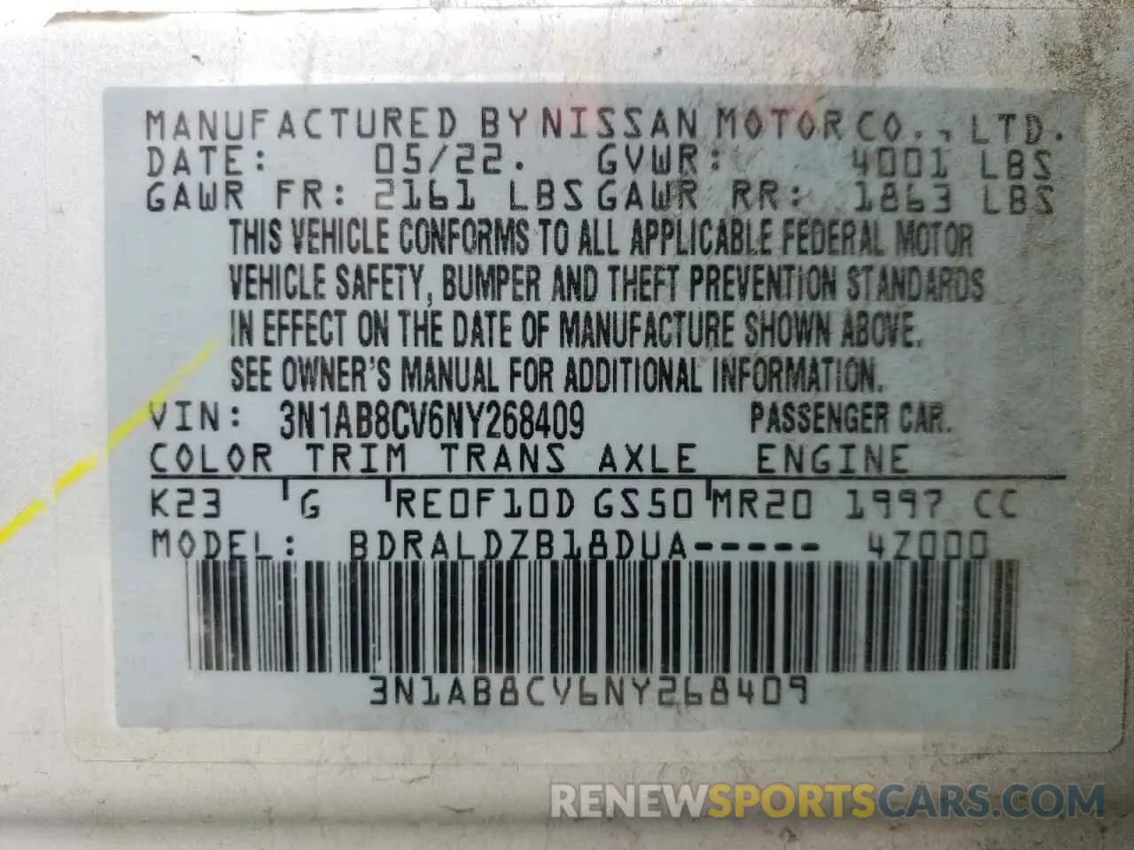 14 Photograph of a damaged car 3N1AB8CV6NY268409 NISSAN SENTRA 2022