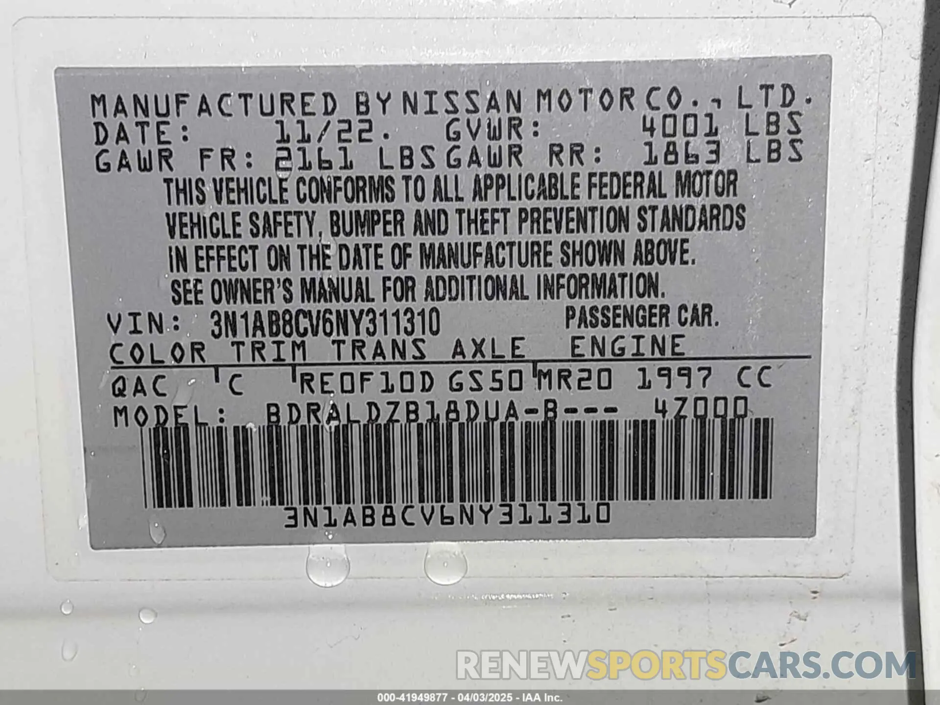 9 Photograph of a damaged car 3N1AB8CV6NY311310 NISSAN SENTRA 2022