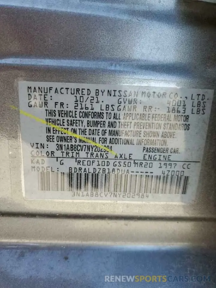 12 Photograph of a damaged car 3N1AB8CV7NY202984 NISSAN SENTRA 2022